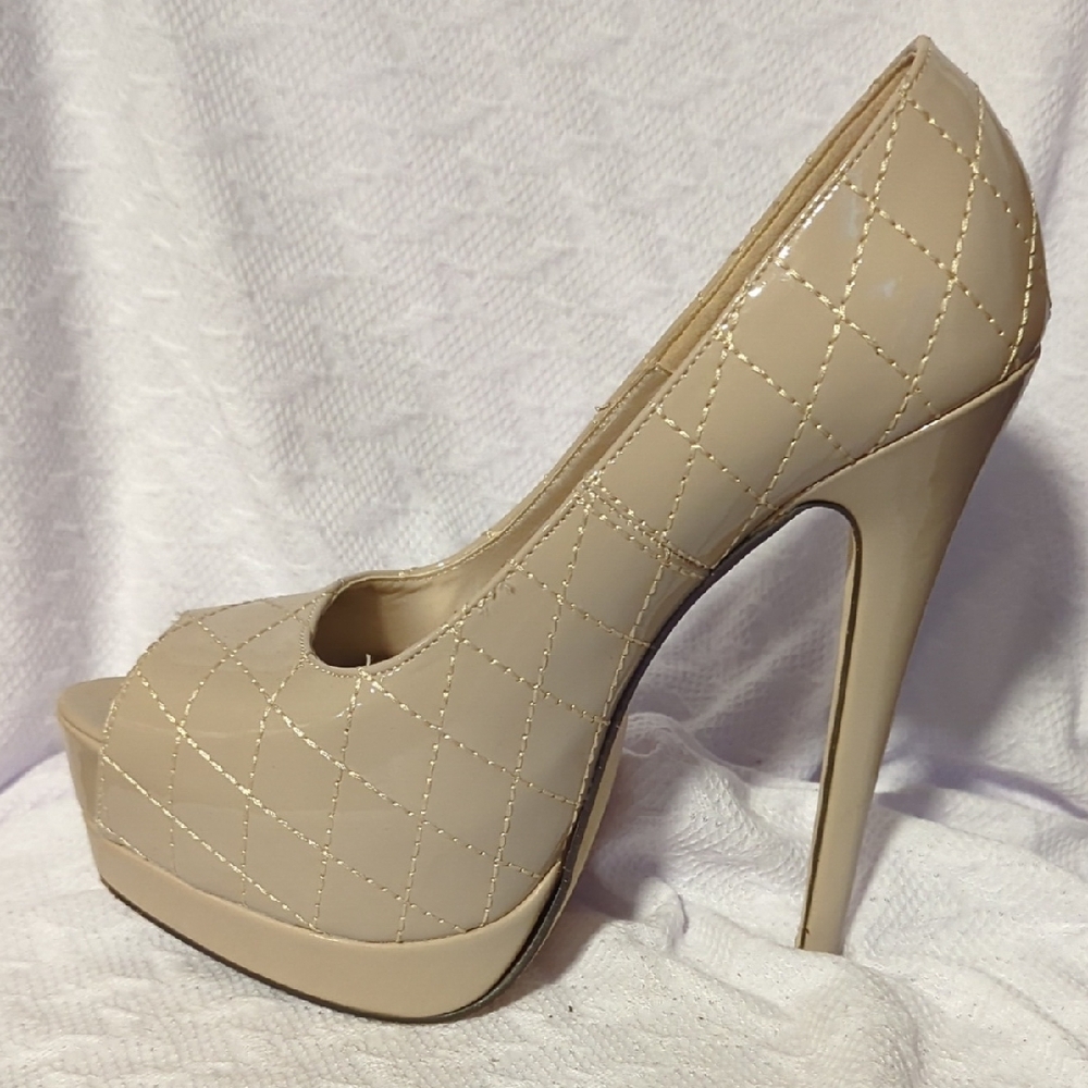 Beige Peep Toe Platform Heels - image 6